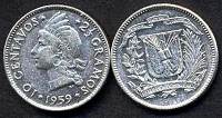 Strieborná minca 10 Centimos Dominikánska republika 1959 F - Kliknutím na obrázok zatvorte -